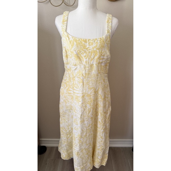 Banana Republic Dresses & Skirts - Banana Republic‎ Linen Sundress 8 Yellow Floral Cutout Back Midi Dress